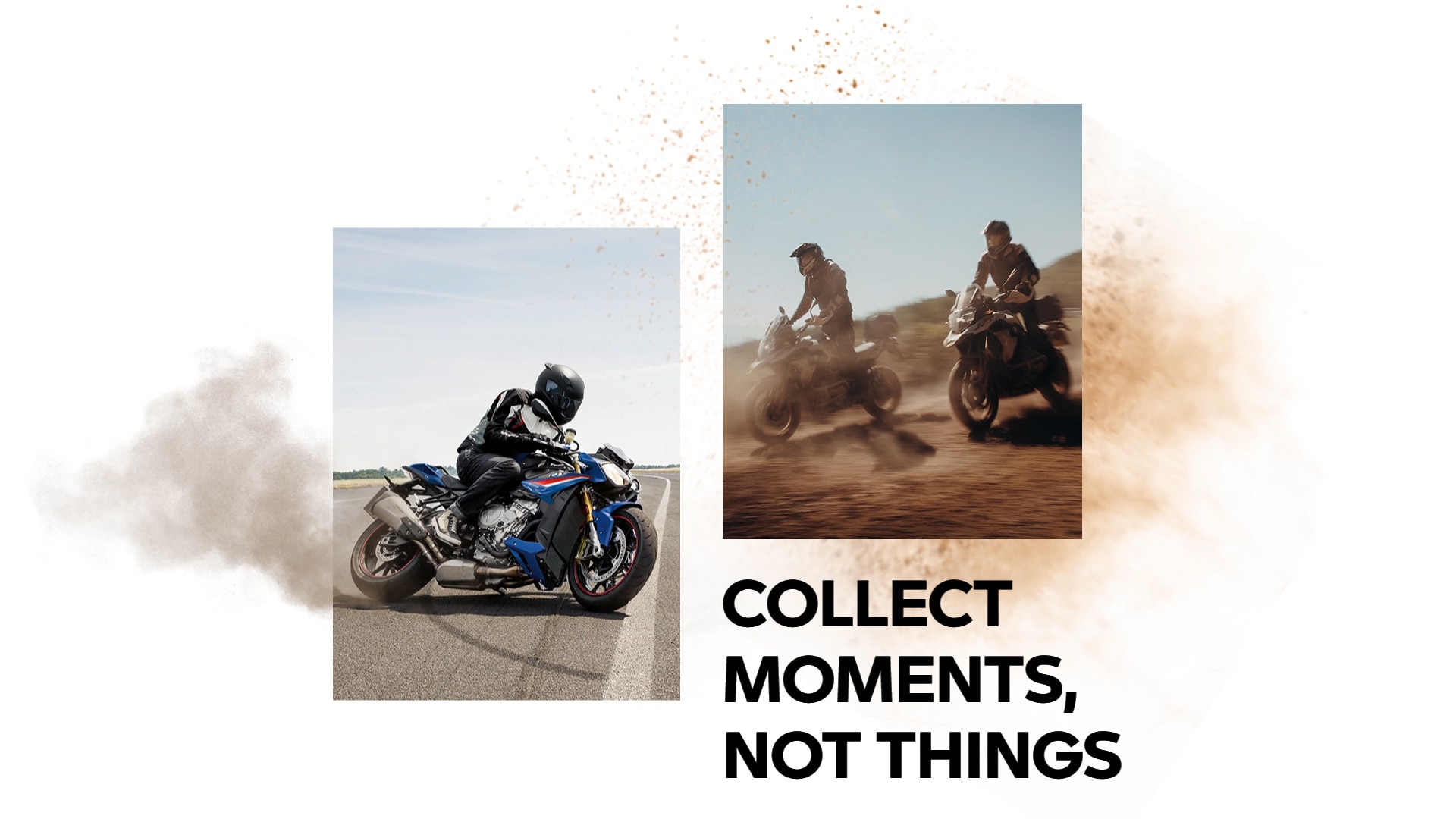 Závodník na motocyklu BMW na závodní trati. Dva jezdci na motocyklu BMW na písčitém povrchu