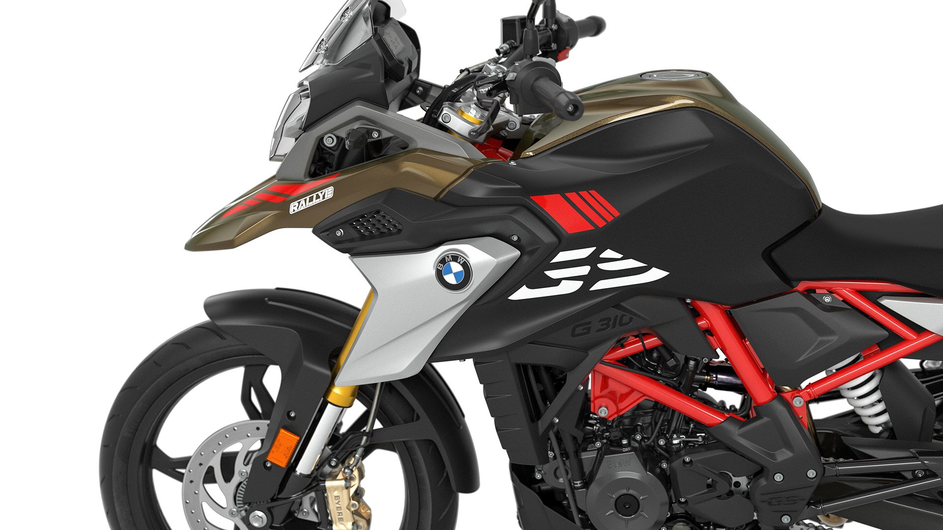 Pohled na typickou flyline GS motocyklu G 310 GS.