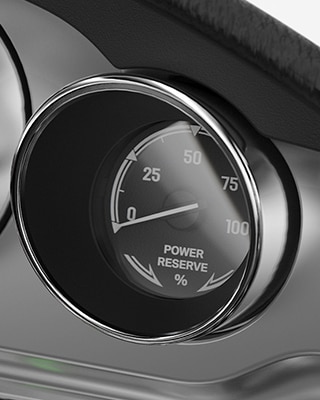 Zobrazení Power Reserve jako klasický kulatý tachometr.