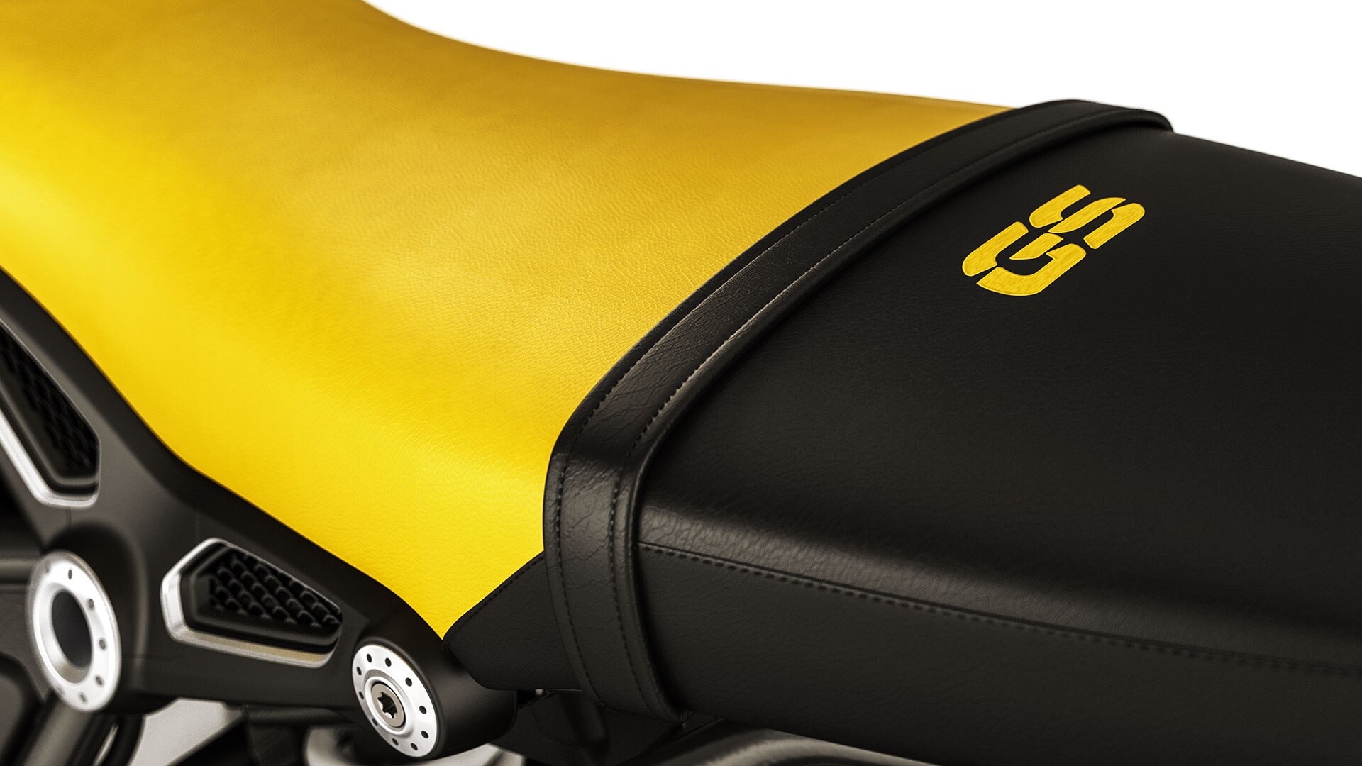 Pohled na černo-žluté sedlo motocyklu R nineT Urban G/S.