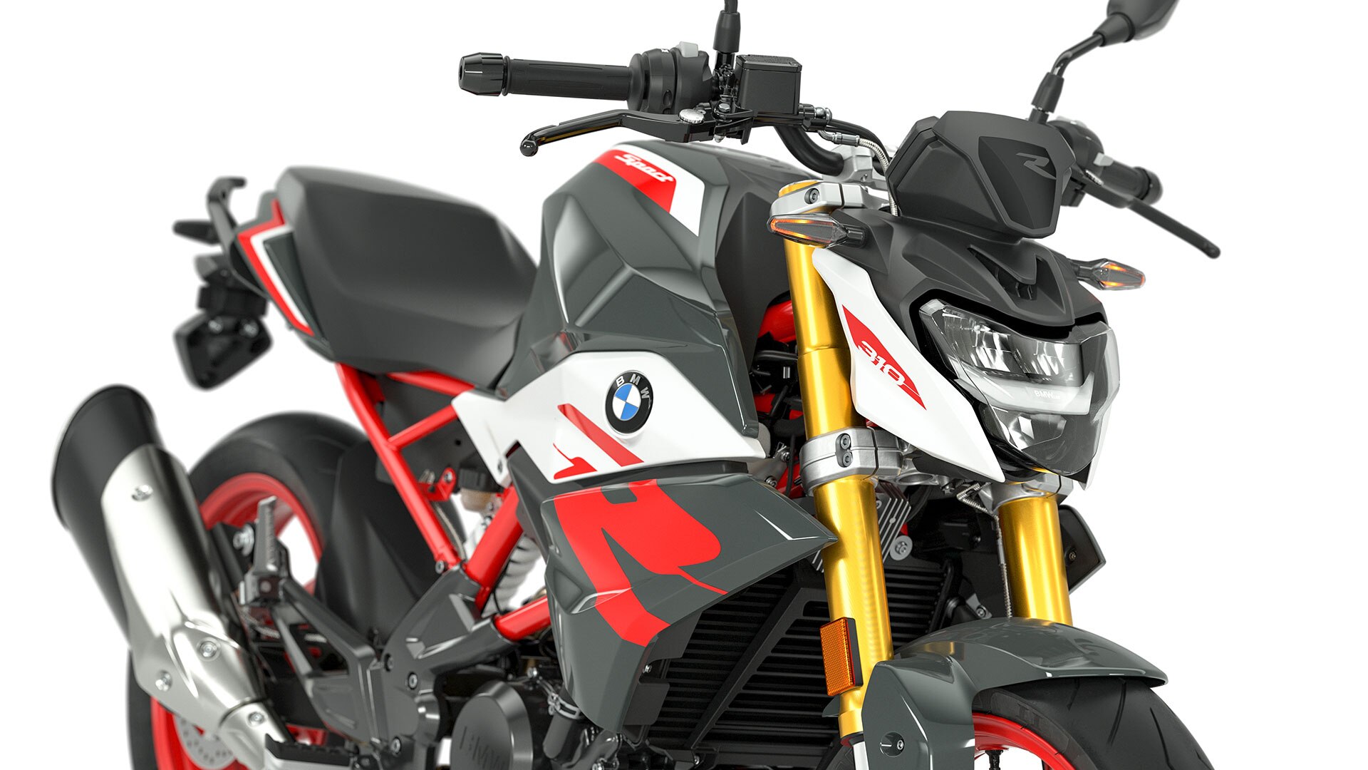 Pohled na sériový LED světlomet a blinkry motocyklu G 310 R.