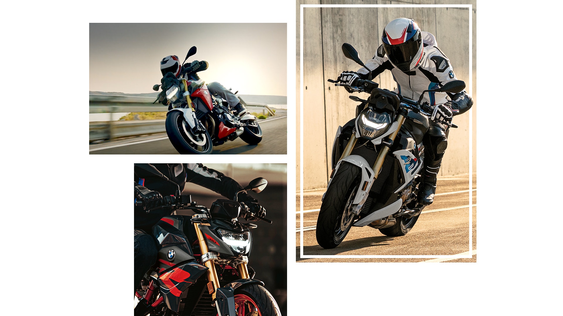 Koláž modelů roadsterů značky BMW Motorrad.
