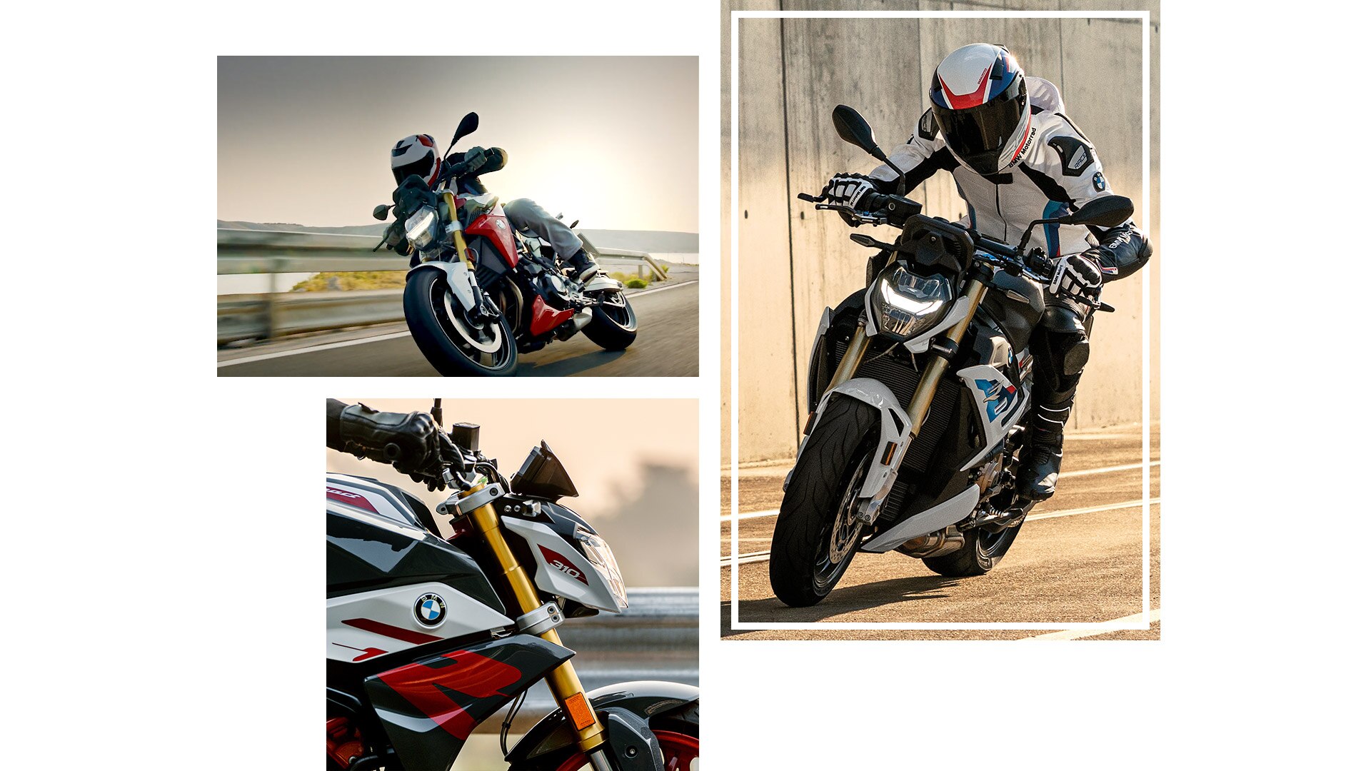 Koláž modelů roadsterů značky BMW Motorrad.