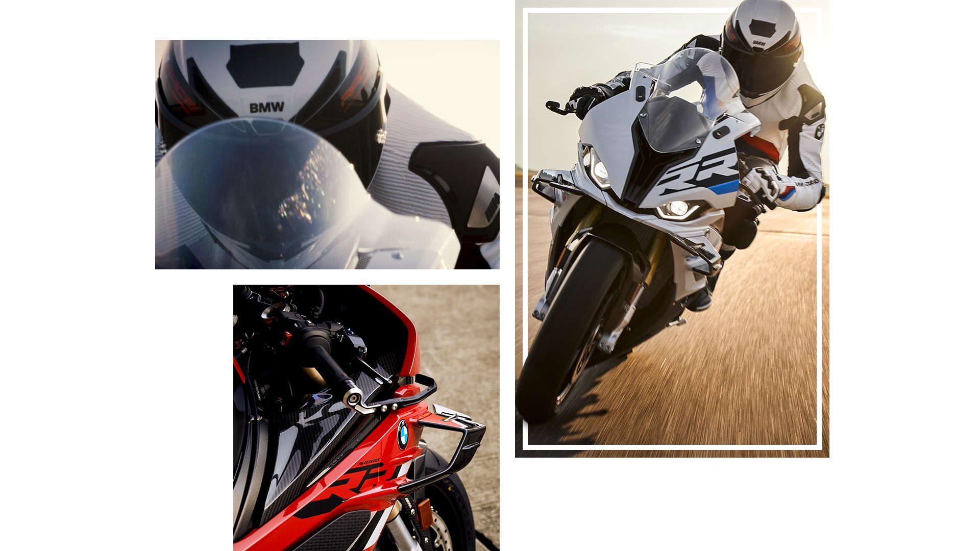 Koláž ze záběrů motocyklů S 1000 RR a M 1000 RR za jízdy.