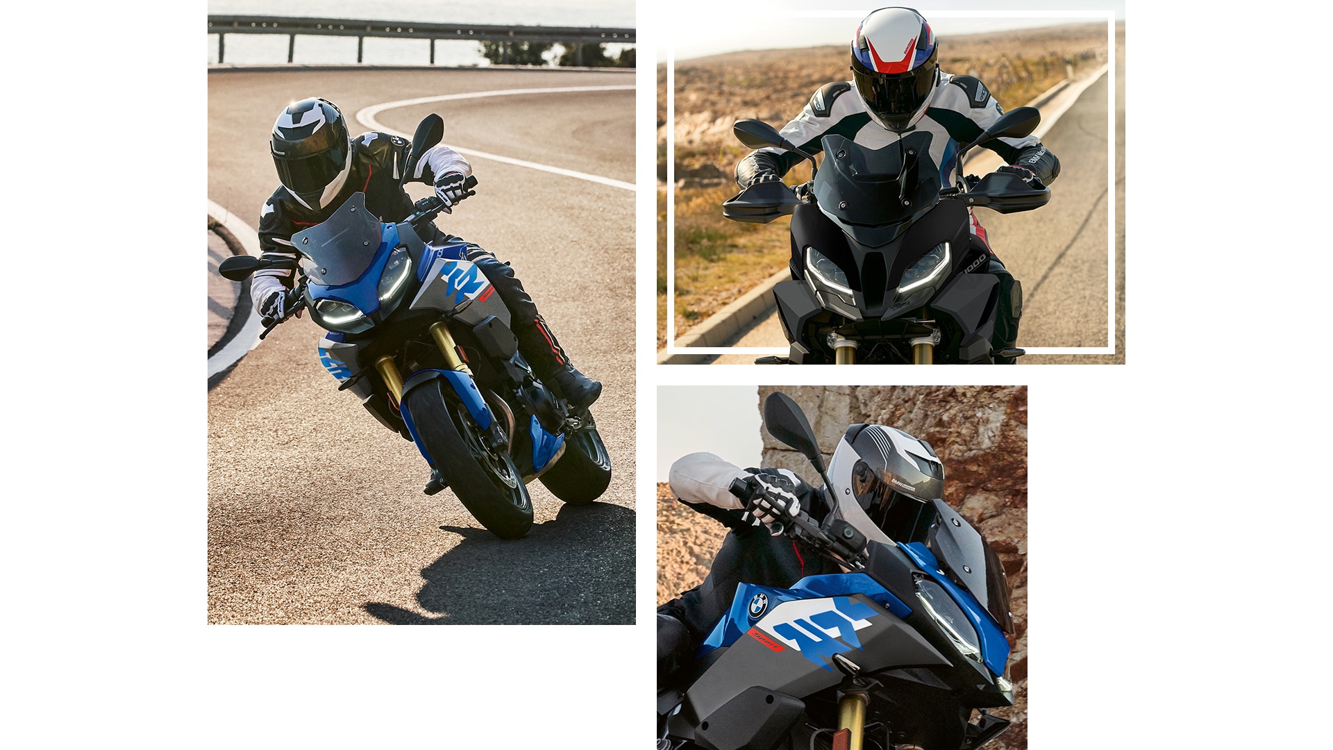 Koláž ze záběrů motocyklů S 1000 RR a M 1000 RR za jízdy.