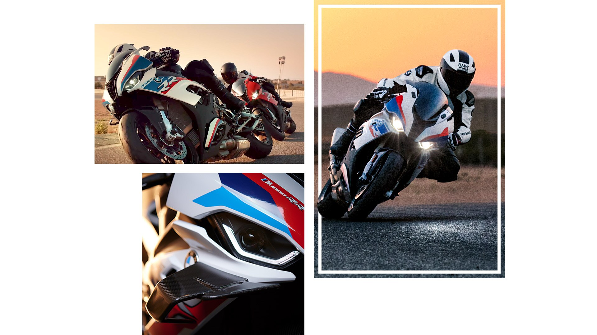 Koláž ze záběrů motocyklů S 1000 RR a M 1000 RR za jízdy.