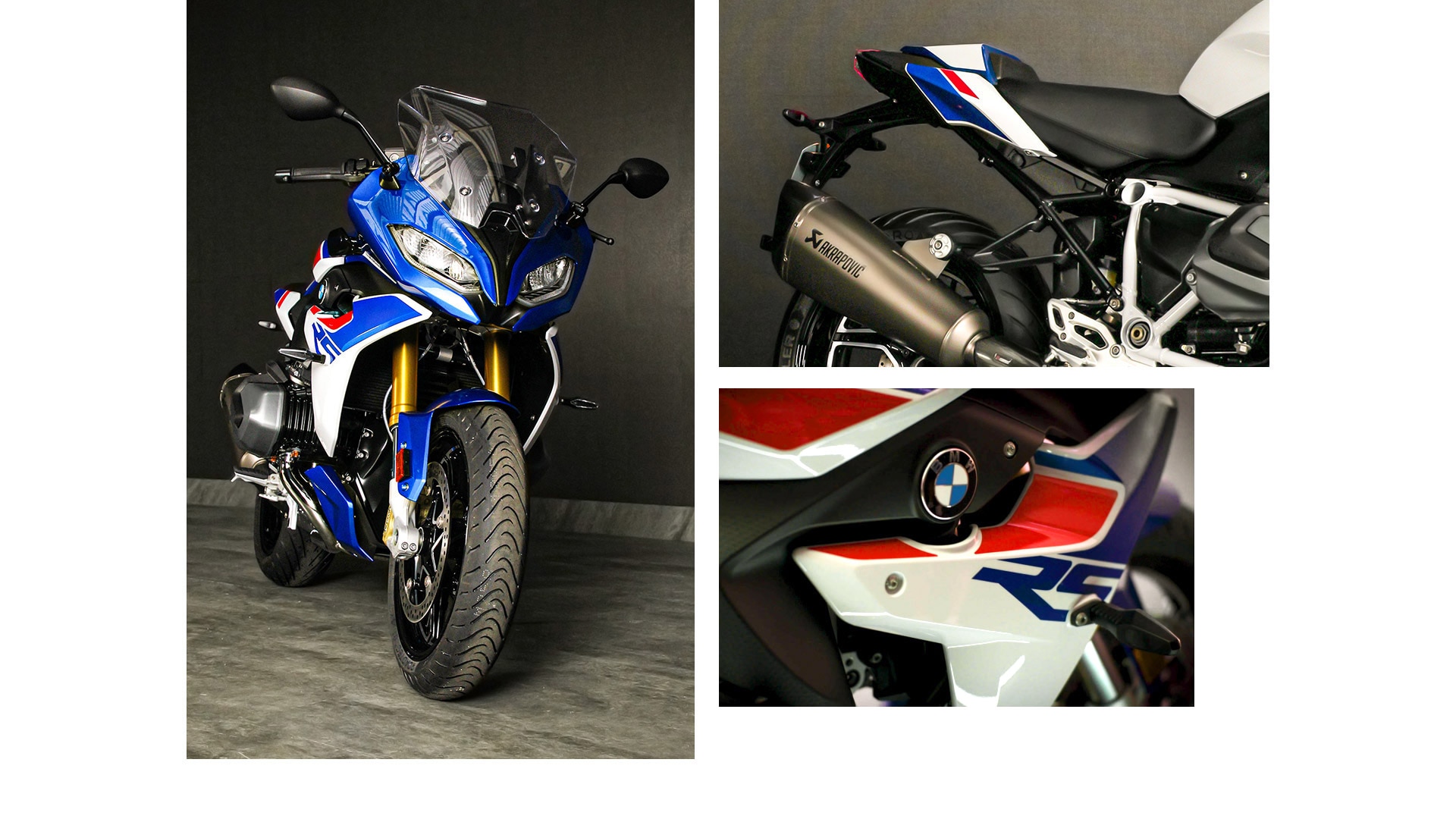 Koláž motocyklu R 1250 RS s designovými prvky