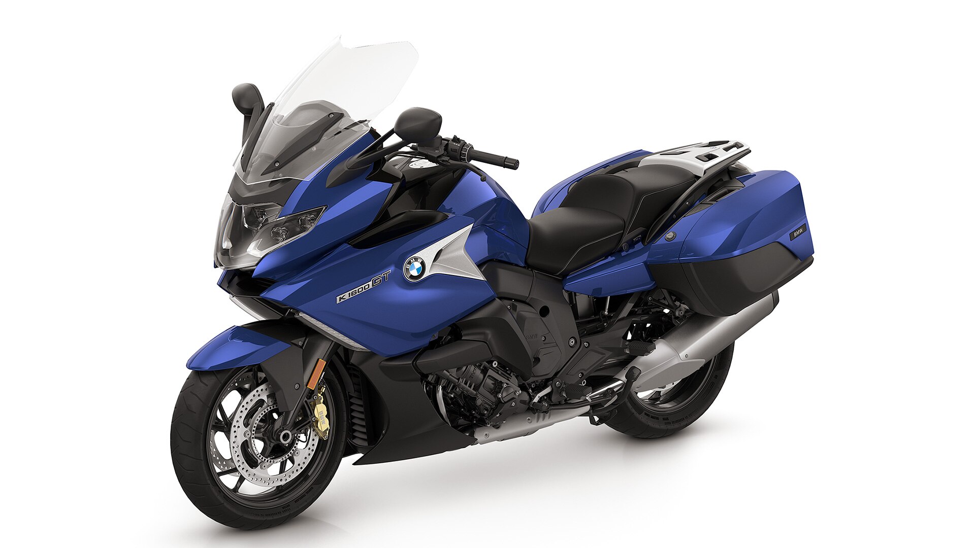 K 1600 GT v barevném provedení Lightwhite uni / Racingblue metallic/ Racingred uni.