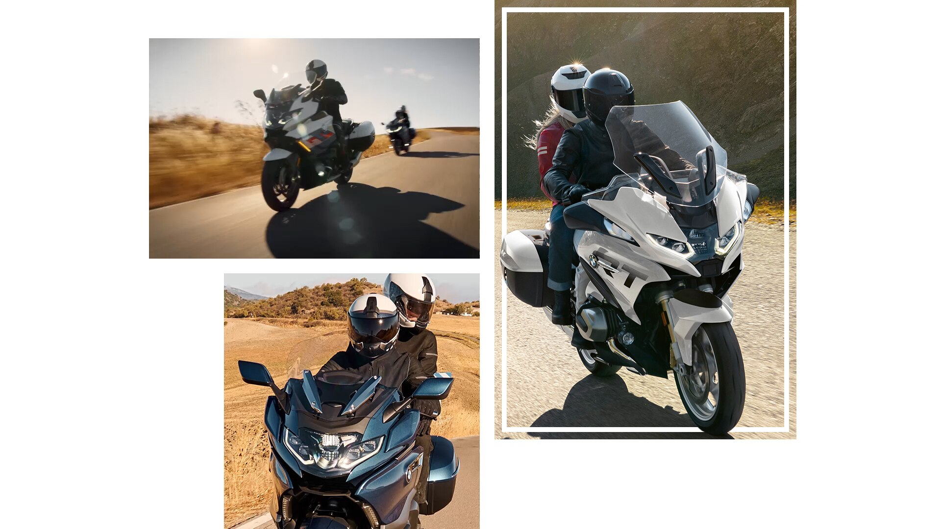 Snímky motocyklů tourer BMW Motorrad za jízdy.